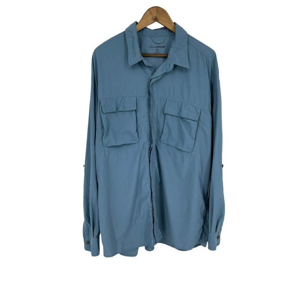 Eddie Bauer Roll Tab Sleeve Hidden Button Front Shirt Size XL
